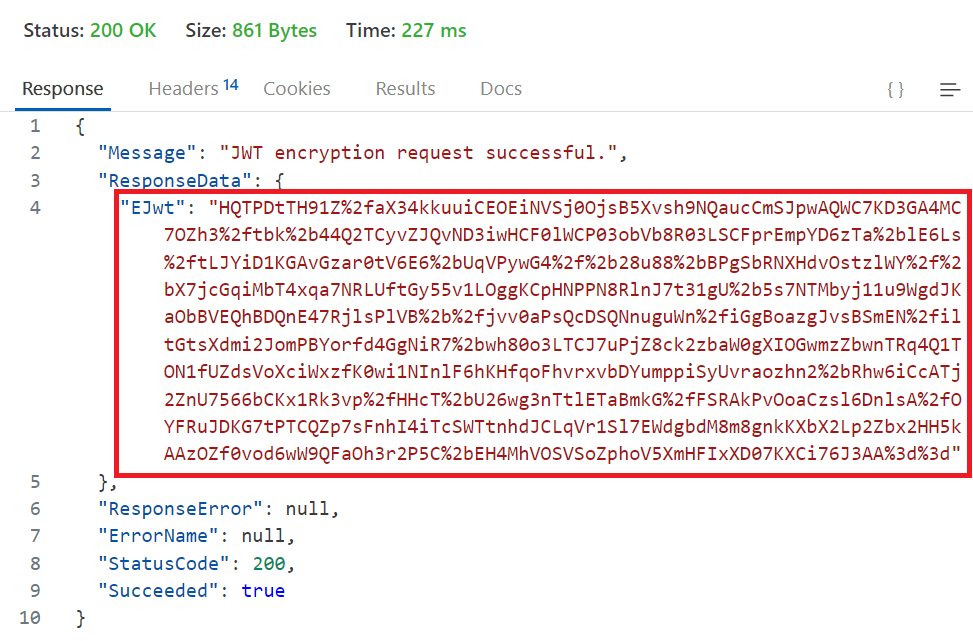 RequestJwtEncryption Response