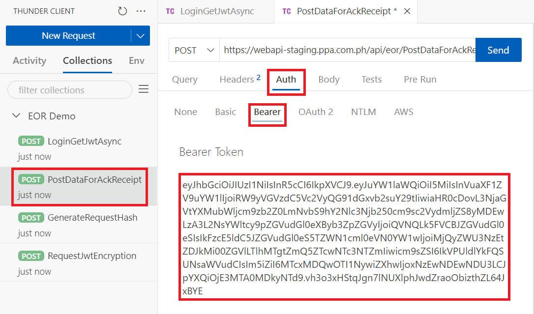 PostDataForAckReceipt Auth