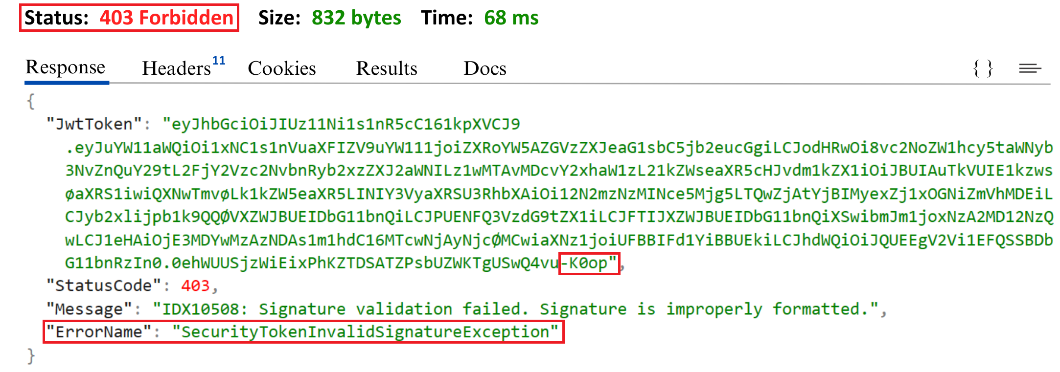 SecurityTokenInvalidSignatureException